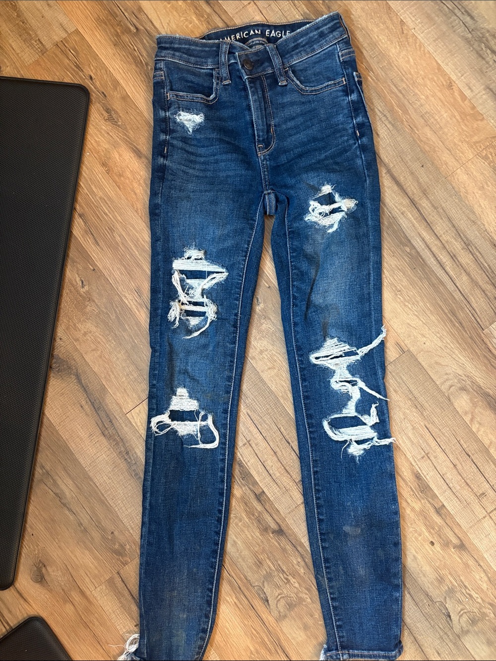 American Eagle Outfitters Ripped Skinny Jeans - Dark Blue Wash